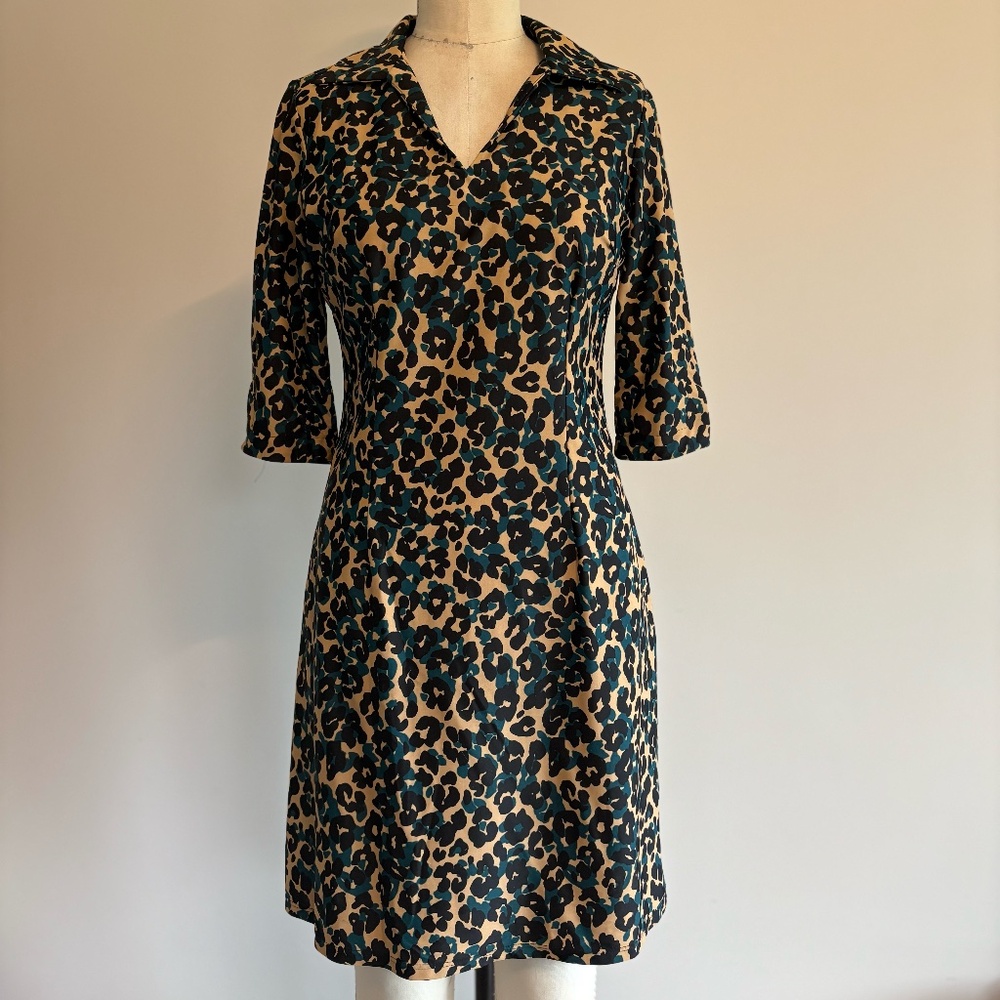 Jude Connally 3/4 Sleeve Dress Teal and Blue Leopard Print
